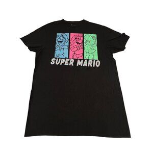 Super Mario Black Graphic T-Shirt Mario Luigi & Yoshi Print M Oversized Novelty